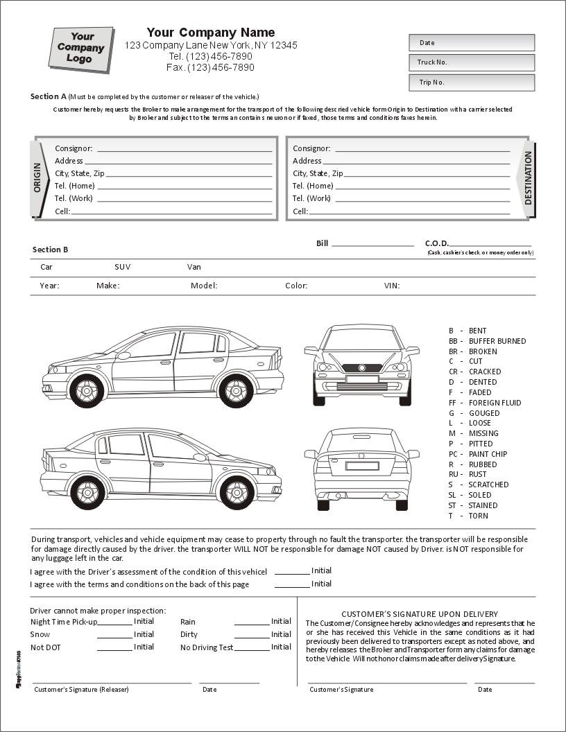 Condition report form, 21 part 21 part 21 part, printed form Regarding Car Damage Report Template