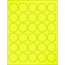8-1/2" x 11" Yellow Fluorescent 30 Labels per Sheet 1.5" Round 