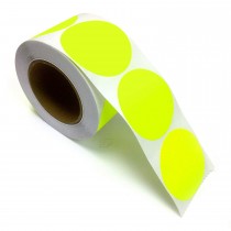 2" Circle Color Stickers, 500 Permanent Labels, 3" Core, Yellow Fluorescent