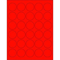 8-1/2" x 11" Red Fluorescent 30 Labels per Sheet 1.5" Round 