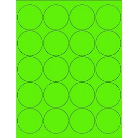 8-1/2" x 11" Fluorescent Green 20 Labels per Sheet 2" Round