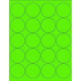 8-1/2" x 11" Fluorescent Green 20 Labels per Sheet 2" Round