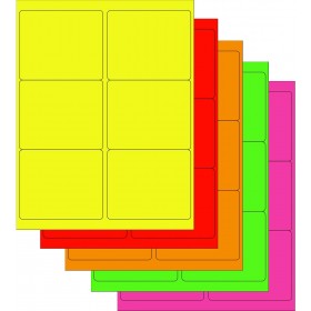 8-1/2" x 11" Assorted Fluorescent 6 Labels per Sheet 4" x 3-1/3"