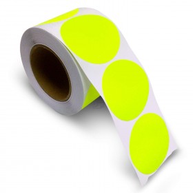 3" Circle Color Stickers, 500 Permanent Labels, 3" Core, Yellow Fluorescent