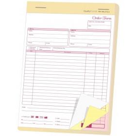 8-1/2 x 11" Carbonless 3 Part Order Forms, Bound Wraparound Cover, White/Canary/Pink, 50 Sets per Book.