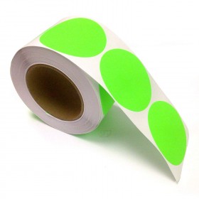2" Circle Color Stickers, 500 Permanent Labels, 3" Core, Green Fluorescent