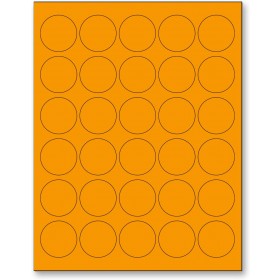 8-1/2" x 11" Orange Fluorescent 30 Labels per Sheet 1.5" Round 