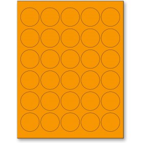 8-1/2" x 11" Orange Fluorescent 30 Labels per Sheet 1.5" Round 