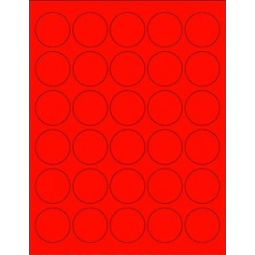 8-1/2" x 11" Red Fluorescent 30 Labels per Sheet 1.5" Round 