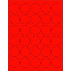 8-1/2" x 11" Red Fluorescent 30 Labels per Sheet 1.5" Round 