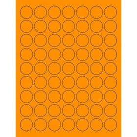 8-1/2" x 11" Orange Fluorescent 63 Labels per Sheet 1" Round 
