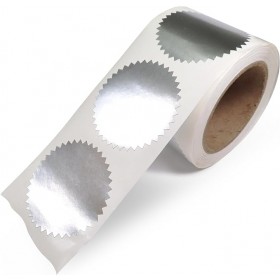 2" Round Seals Silver Metallic Certificate Wafer Seals Serrated Edge