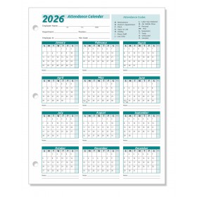 Work Tracker Attendance Calendar Cards 8 ½ X 11