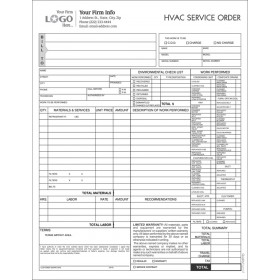 HVAC Service Work Order Form, Imprinted