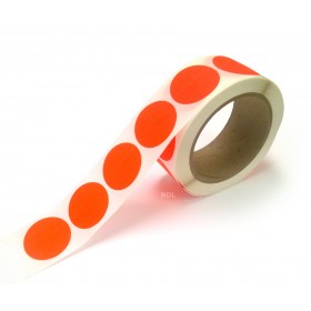 1.5" Circle Color Stickers, 500 Permanent Labels, 3" Core, Red Fluorescent