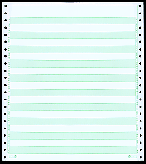 9-1/2 x 11" Continuous Paper  20# 1/2" Green Bar, 1 Part, No Side Perf