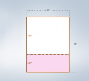8-1/2 x 11" Pink & White Paper With 1 Horizontal perf @ 3-1/2"