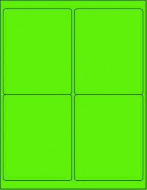 8-1/2" x 11" Fluorescent Green 4 Labels per Sheet 4 x 5