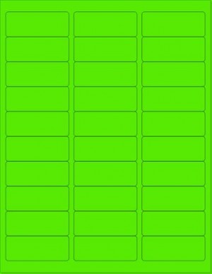 8-1/2" x 11" Fluorescent Green 30 Labels per Sheet 1 x 2-5/8