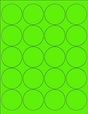 8-1/2" x 11" Fluorescent Green 20 Labels per Sheet 2" Round