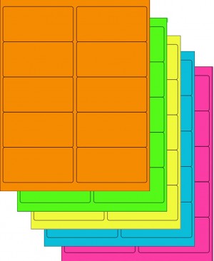8-1/2" x 11" Assorted Fluorescent 10 Labels per Sheet 4"x 2"