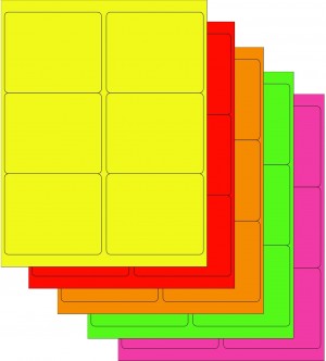 8-1/2" x 11" Assorted Fluorescent 6 Labels per Sheet 4" x 3-1/3"