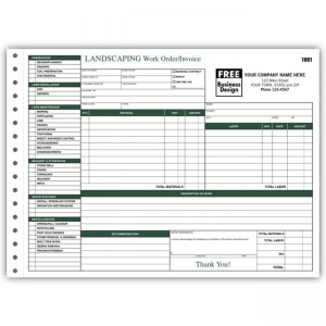 Landscaping Work Order / Invoice, 11 X 8 1/2"