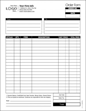 Multi Purpose Order Entry Form, Style #4
