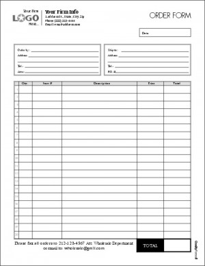 Multi Purpose Order Entry Form, Style #5