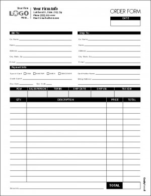 Order Entry Form,With space for credit card info.,  Style # 2