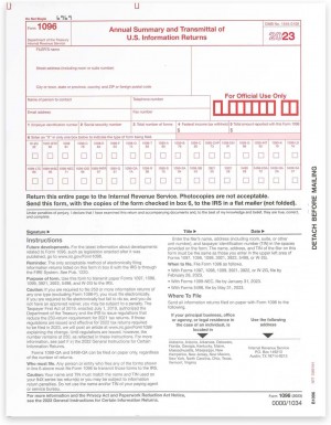 1096 Transmittal 2023 Tax Forms, Pack of 25, for Laser or Inkjet Printers, Quickbooks and Other Accounting Software Compatible