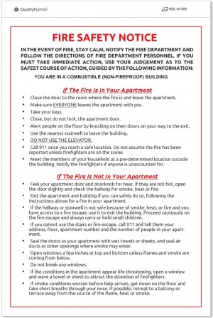 6x9" Fire Safety Notice White Vinyl Waterproof Self Adhesive Label, Pack of 10