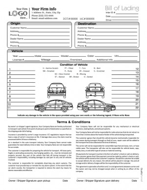 Auto Transport Bill of Lading with 1 Car, Style #3