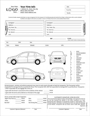 Auto Condition Report Form with Terms on back