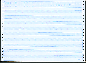 14-7/8 x 11" Continuous Paper  15# 1 Part, 1/2" Blue Bar, No Side Perfs