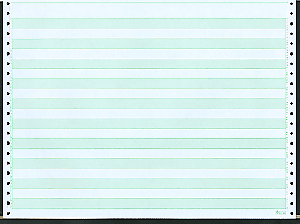 12 x 8 -1/2" Continuous Paper, 1/2" Green Bar, 15# 1 Part, No Side Perfs