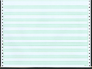 14-7/8 x11" Continuous Paper, 1/2" Green Bar, 4 Part, No Side Perfs