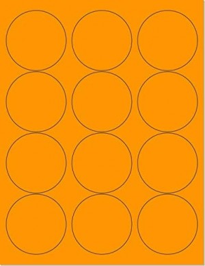 8-1/2" x 11" Orange Fluorescent 12 Labels per Sheet 2.5" Round 