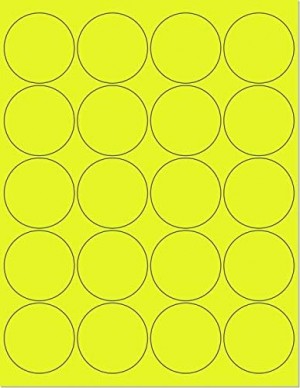 8-1/2" x 11" Yellow Fluorescent 20 Labels per Sheet 2" Round 