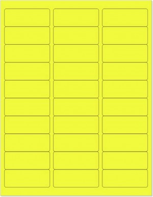 8-1/2" x 11" Yellow Fluorescent 30 Labels per Sheet 1" x 2-5/8"