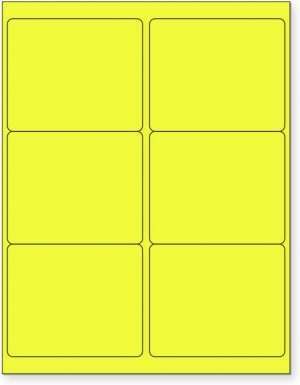 8-1/2" x 11" Yellow Fluorescent 6 Labels per Sheet 4 x 3-1/3