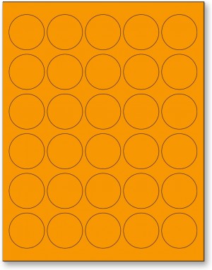 8-1/2" x 11" Orange Fluorescent 30 Labels per Sheet 1.5" Round 