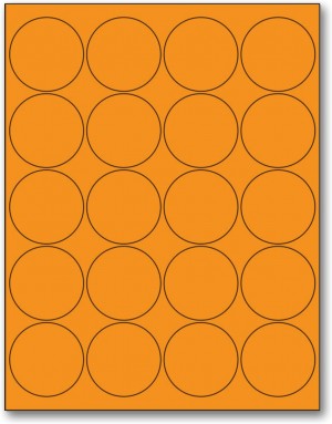 8-1/2" x 11" Orange Fluorescent 20 Labels per Sheet 2" Round 