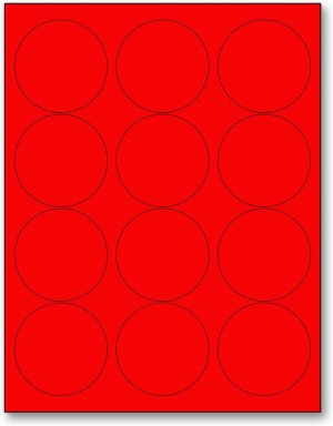 8-1/2" x 11" Red Fluorescent 12 Labels per Sheet 2.5" Round 