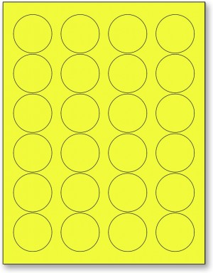 8-1/2" x 11" Fluorescent Yellow 24 Labels per Sheet 1.66" Round