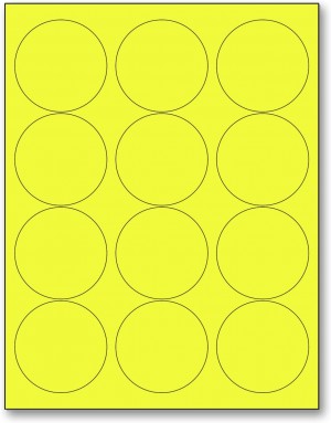8-1/2" x 11" Yellow Fluorescent 12 Labels per Sheet 2.5" Round 