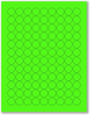 8-1/2" x 11" Green Fluorescent 108 Labels per Sheet 3/4" Round 