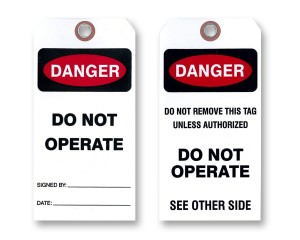 Danger Do Not Operate Tags, White Vinyl.  Two Sided