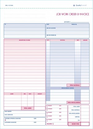 Job Work Order, Invoice & Grid Sheet, 2 Part Carbonless