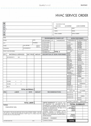 3 Part HVAC Invoice & Repair Detail Form